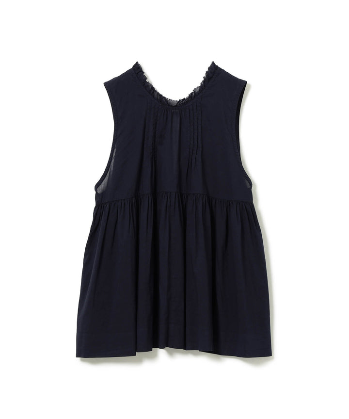 Cotton Gather Sleeveless Shirt - Navy - Frontiers Woman