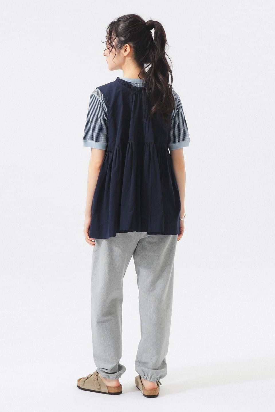 Cotton Gather Sleeveless Shirt - Navy - Frontiers Woman