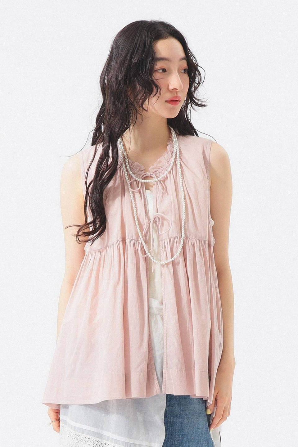 Cotton Gather Sleeveless Shirt - Dusty Pink - Frontiers Woman