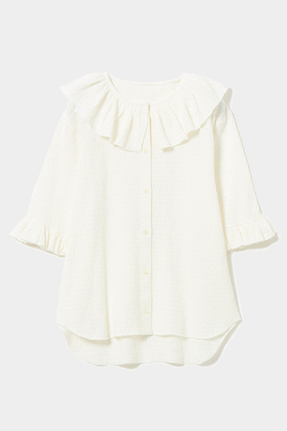 Jacquard Fringe Gathered Short Sleeve Top - Off White - Frontiers Woman