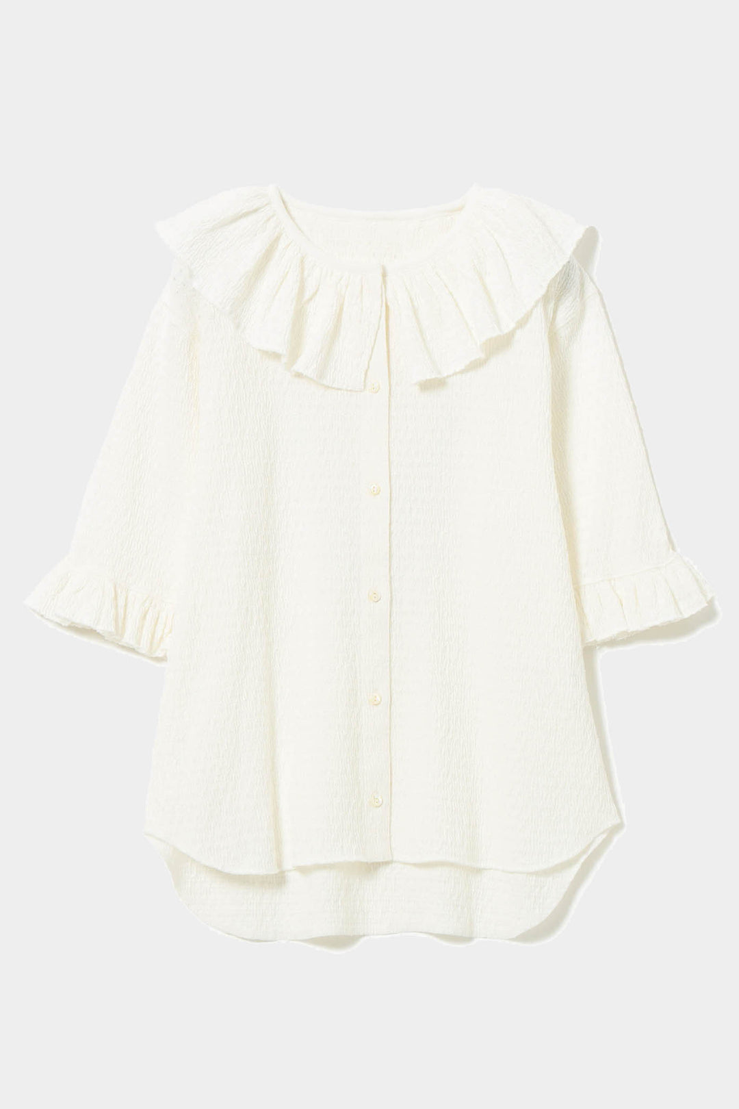 Jacquard Fringe Gathered Short Sleeve Top - Off White - Frontiers Woman