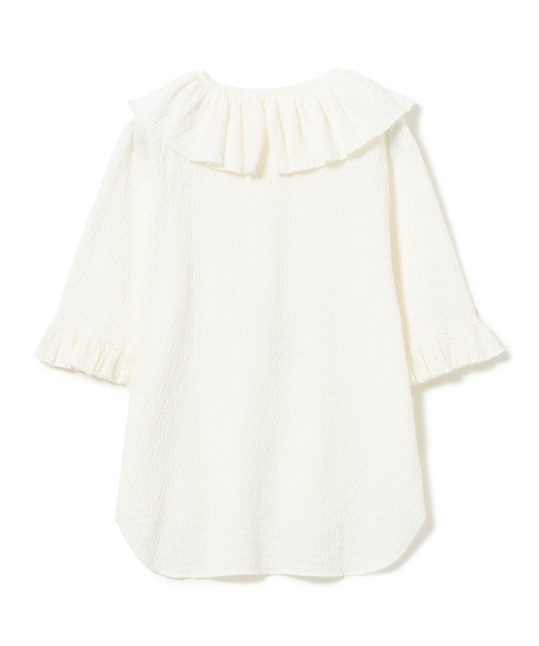 Jacquard Fringe Gathered Short Sleeve Top - Off White - Frontiers Woman