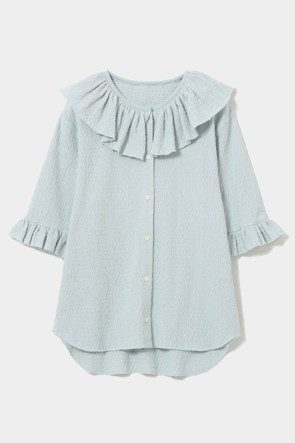 Jacquard Fringe Gathered Short Sleeve Top - Slate Blue - Frontiers Woman