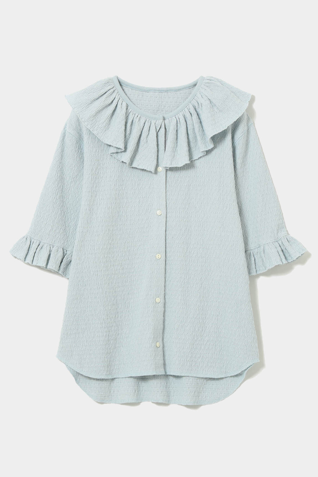 Jacquard Fringe Gathered Short Sleeve Top - Slate Blue - Frontiers Woman