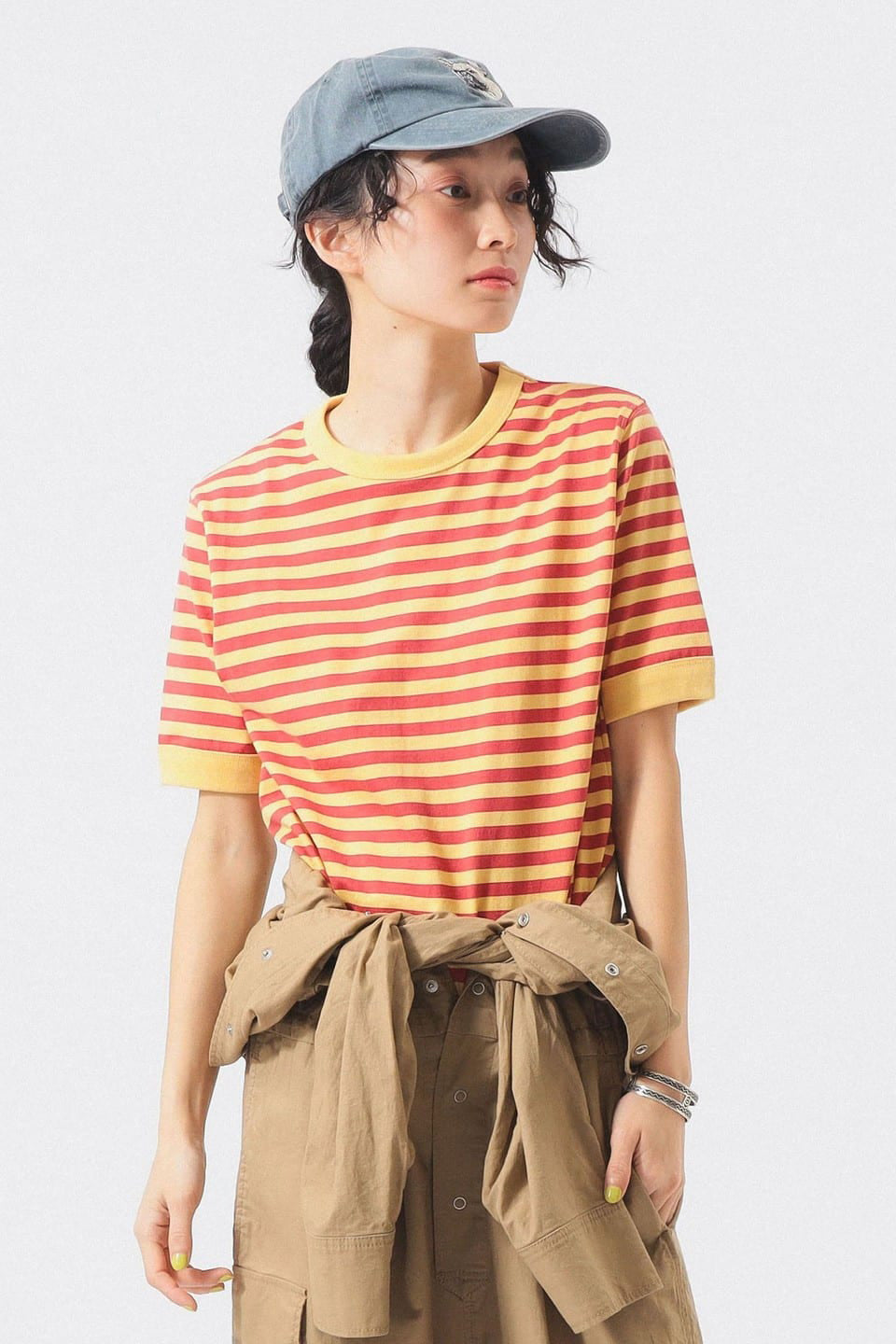 Striped Binder Short Sleeve T-Shirt - Yellow - Frontiers Woman