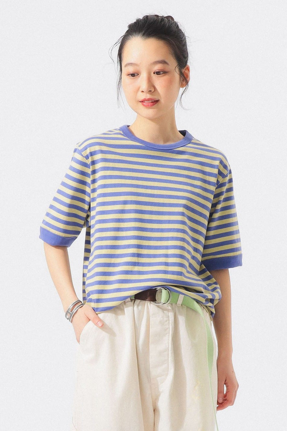 Striped Binder Short Sleeve T-Shirt - Purple - Frontiers Woman