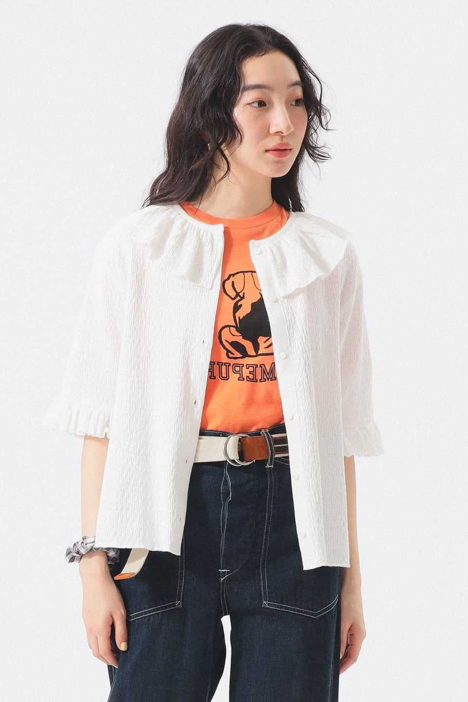 Jacquard Fringe Gathered Short Sleeve Top - Off White - Frontiers Woman
