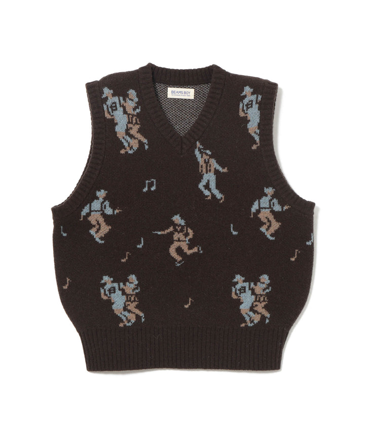 Jacquard Knit Vest - Brown
