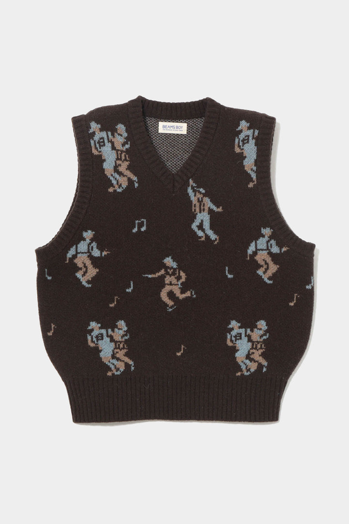Jacquard Knit Vest - Brown