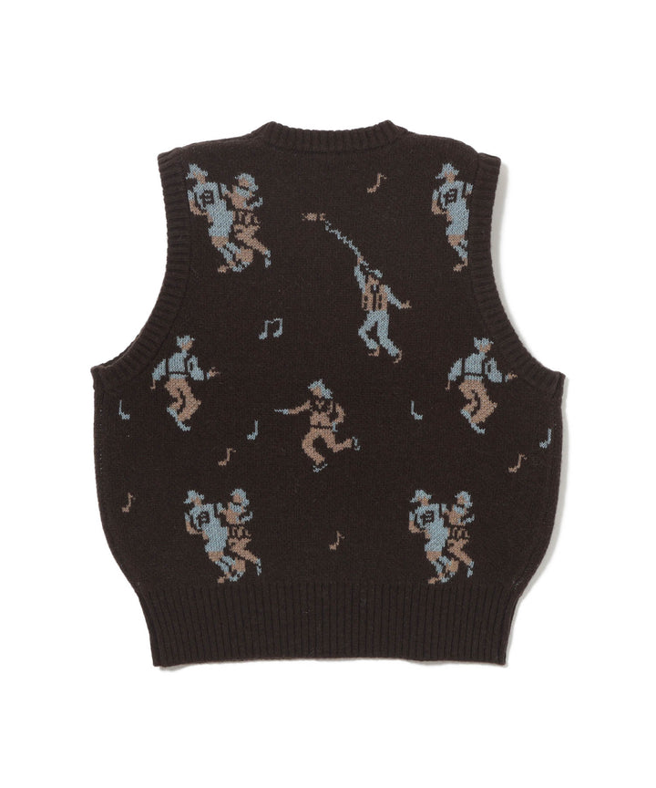 Jacquard Knit Vest - Brown