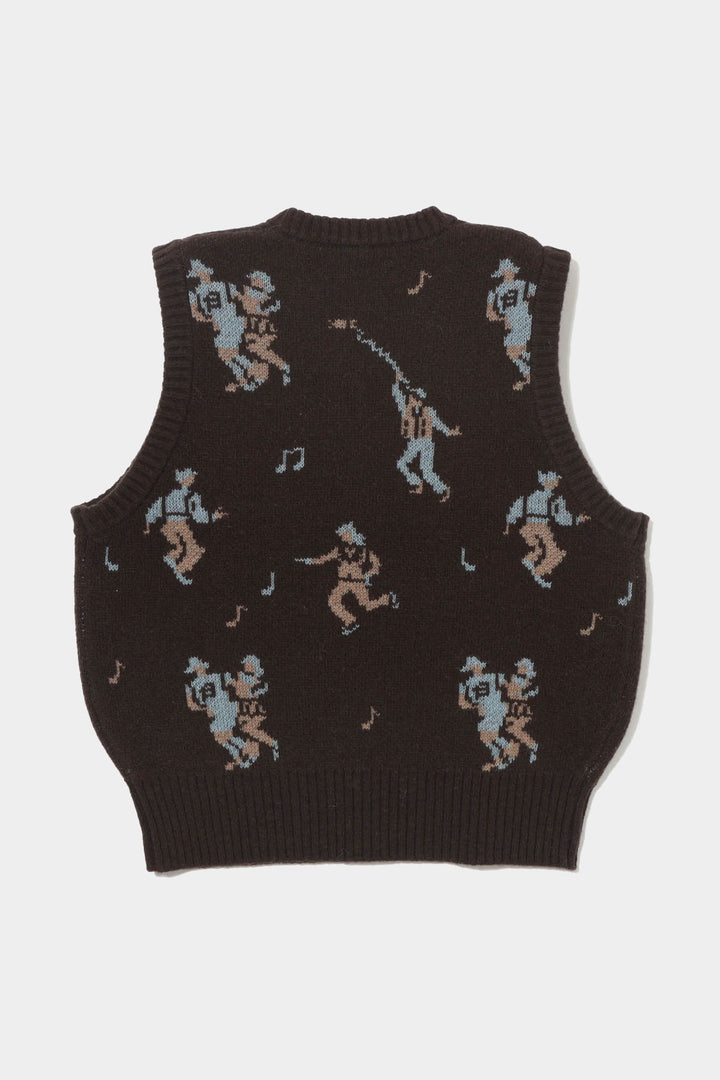 Jacquard Knit Vest - Brown