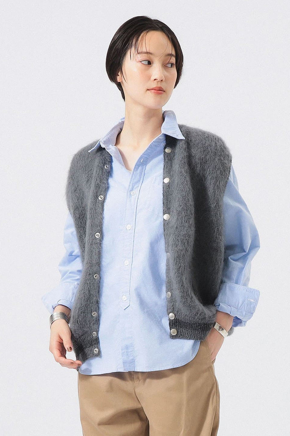 Embroidered Varsity Mohair Vest - Grey