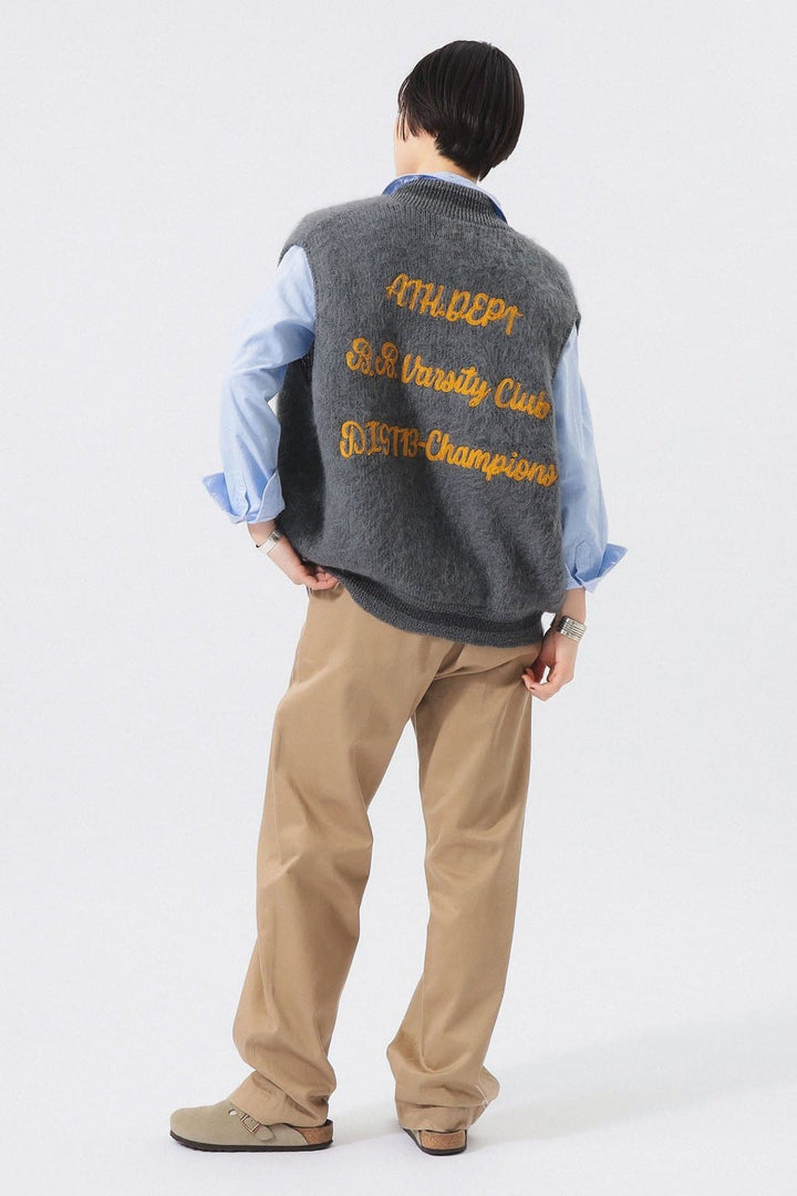 Embroidered Varsity Mohair Vest - Grey