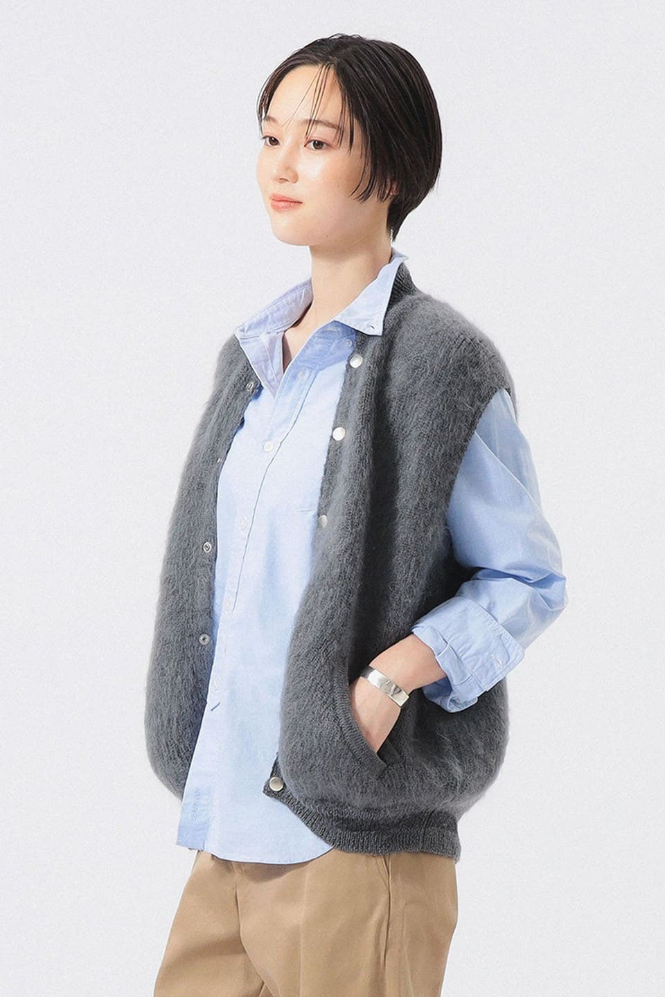 Embroidered Varsity Mohair Vest - Grey