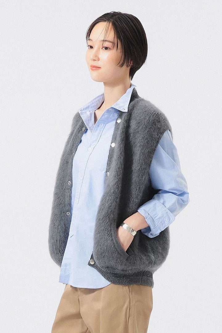 Embroidered Varsity Mohair Vest - Grey