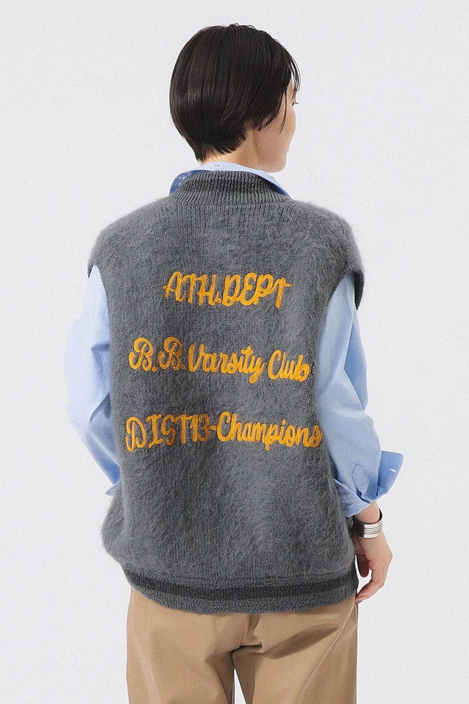 Embroidered Varsity Mohair Vest - Grey