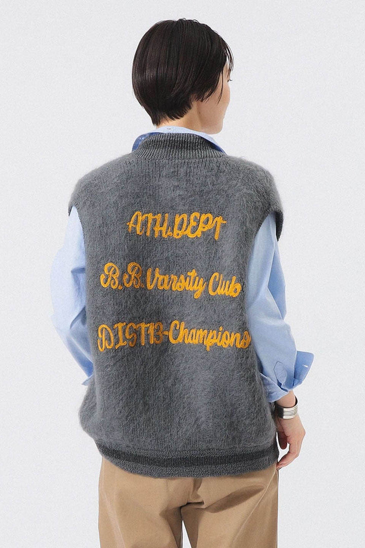 Embroidered Varsity Mohair Vest - Grey