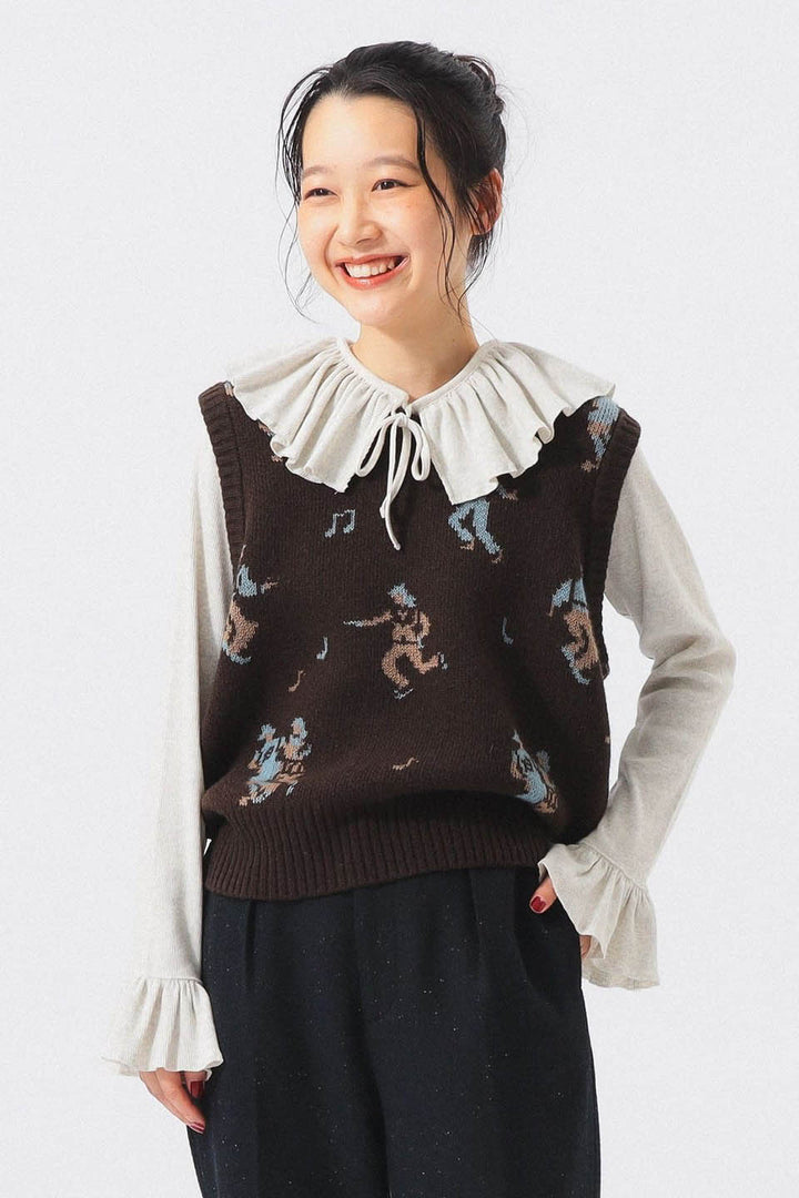 Jacquard Knit Vest - Brown