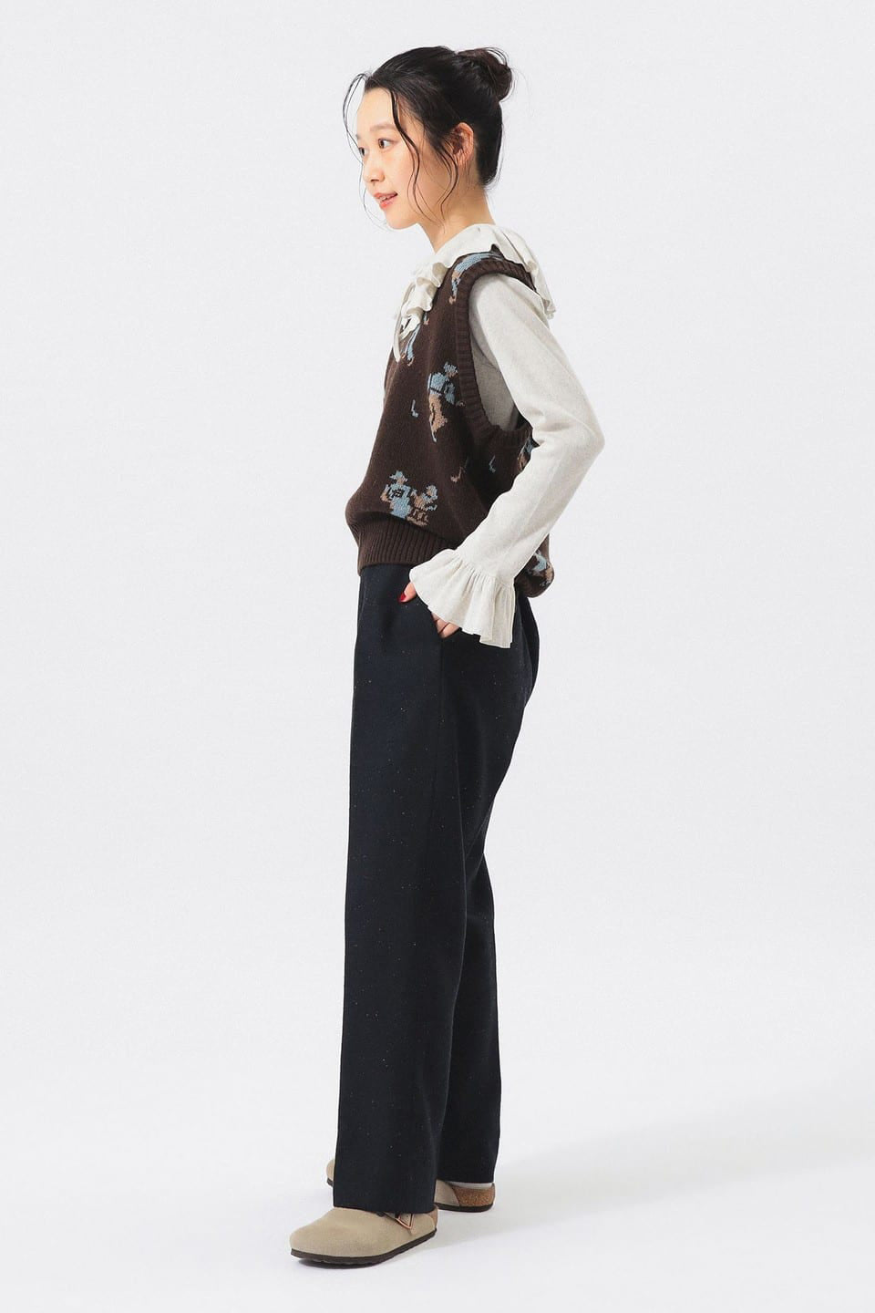Jacquard Knit Vest - Brown