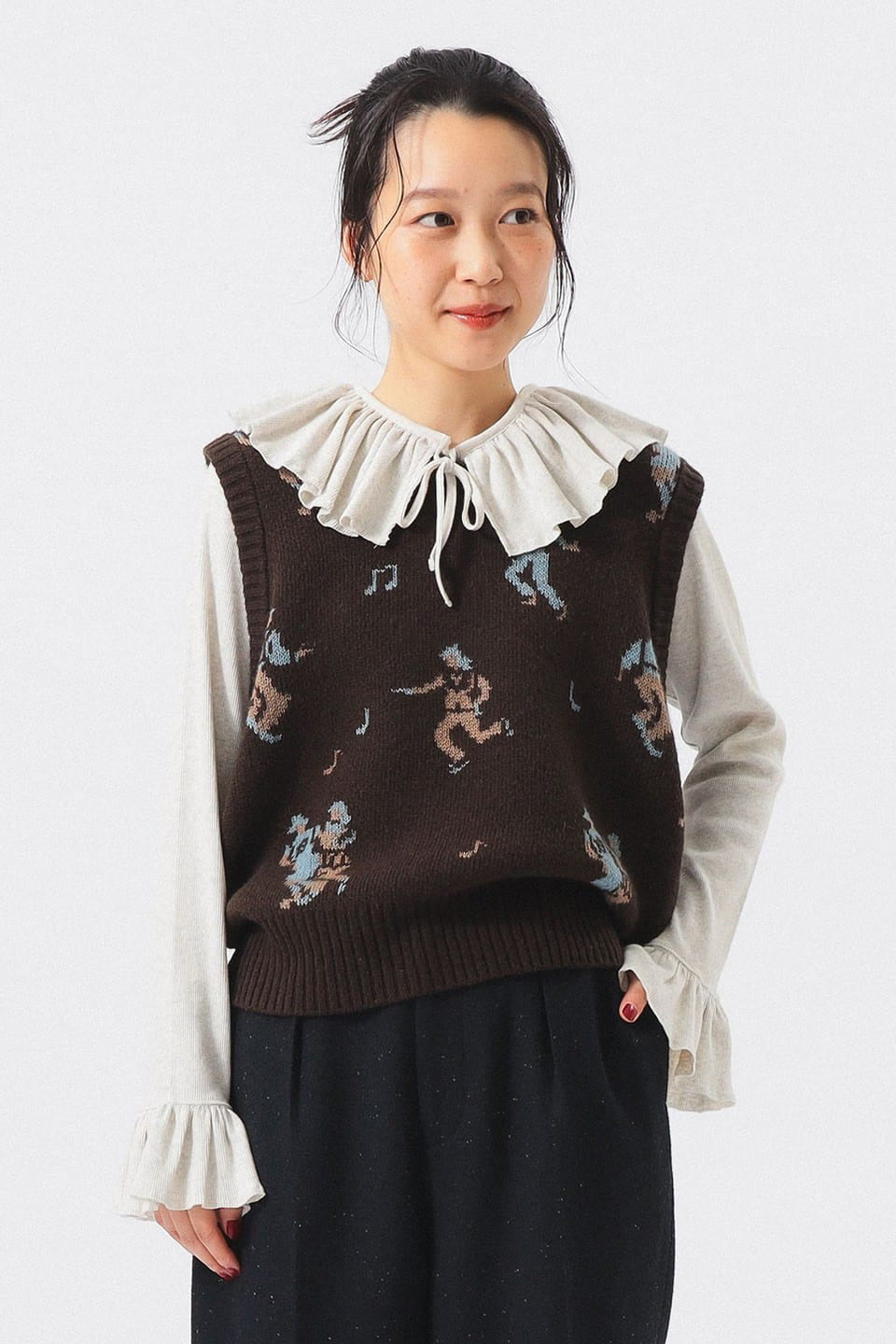 Jacquard Knit Vest - Brown