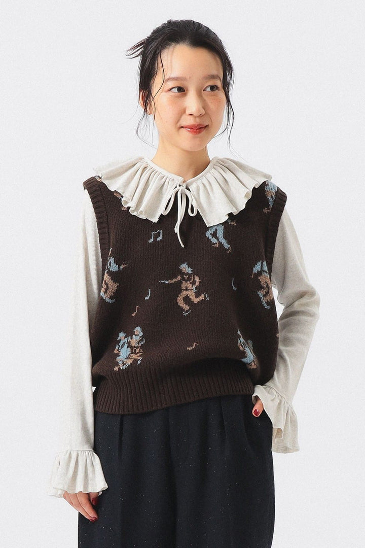 Jacquard Knit Vest - Brown
