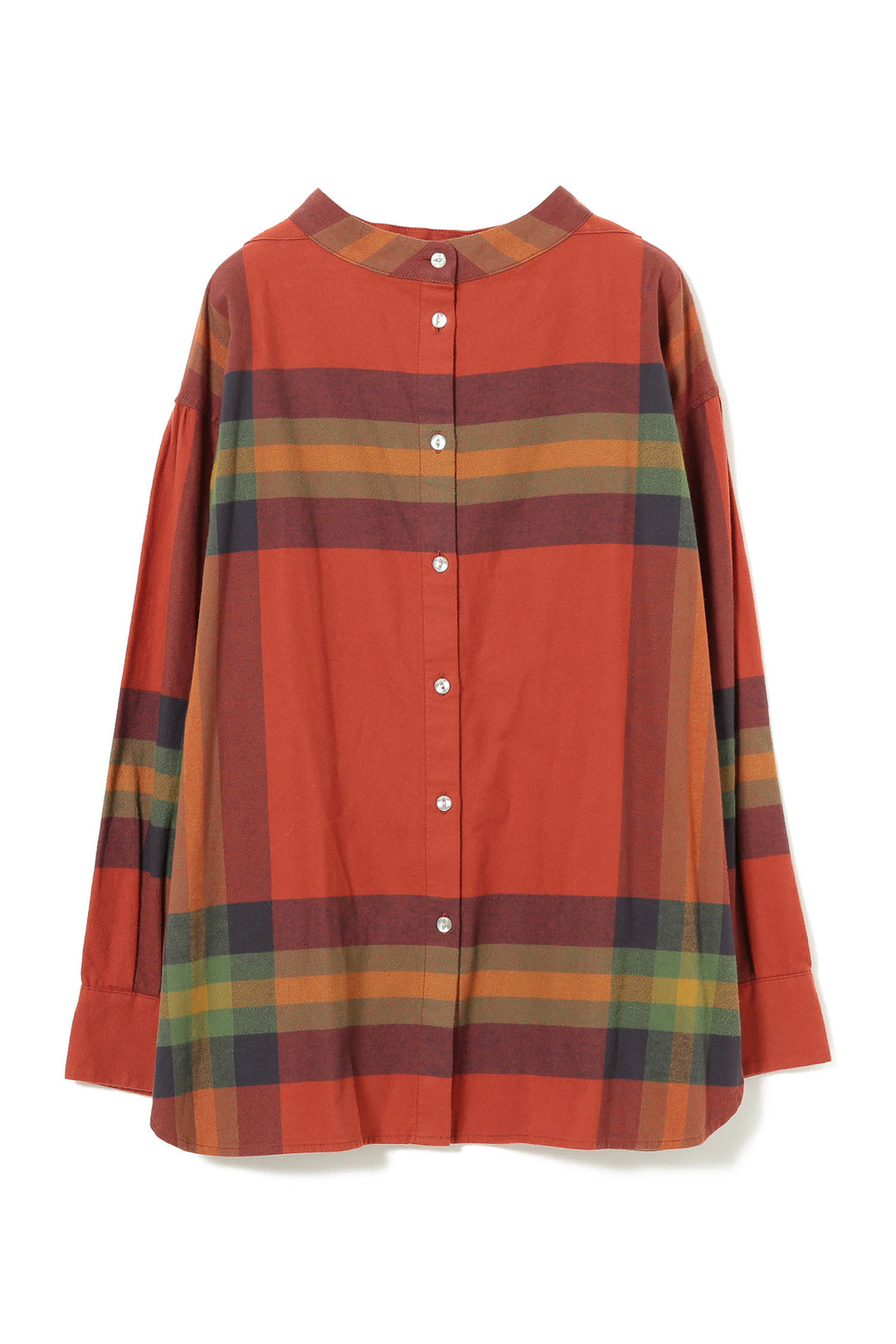 Boy Big Tartan High-Neck Collar Shirt - Orange