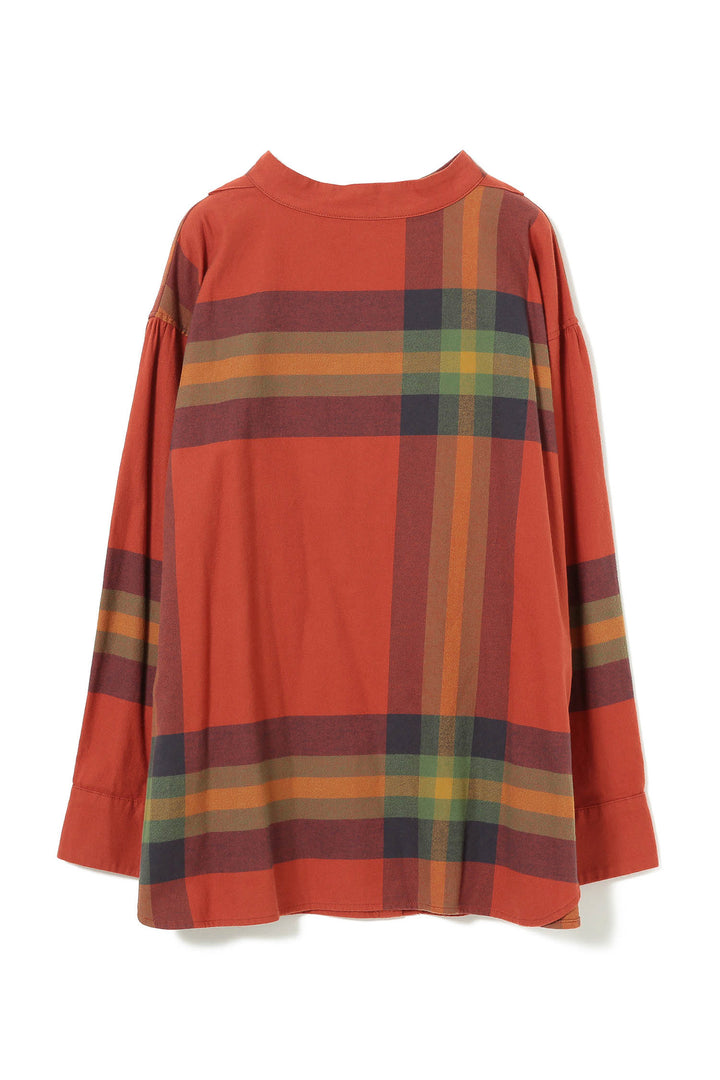 Boy Big Tartan High-Neck Collar Shirt - Orange