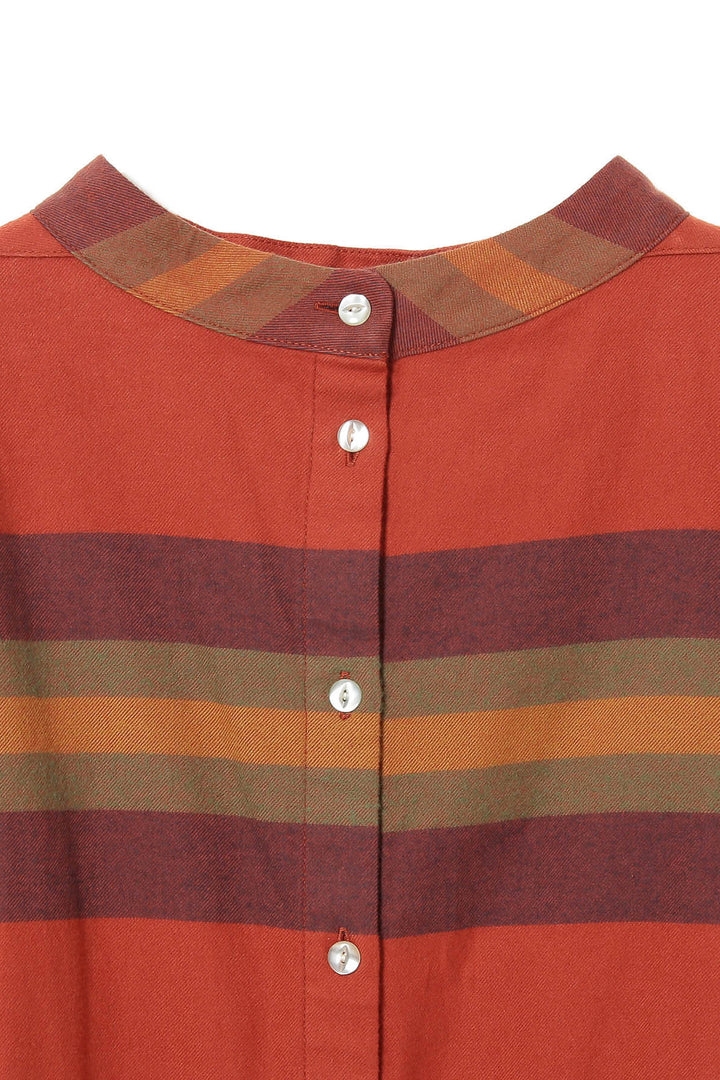 Boy Big Tartan High-Neck Collar Shirt - Orange