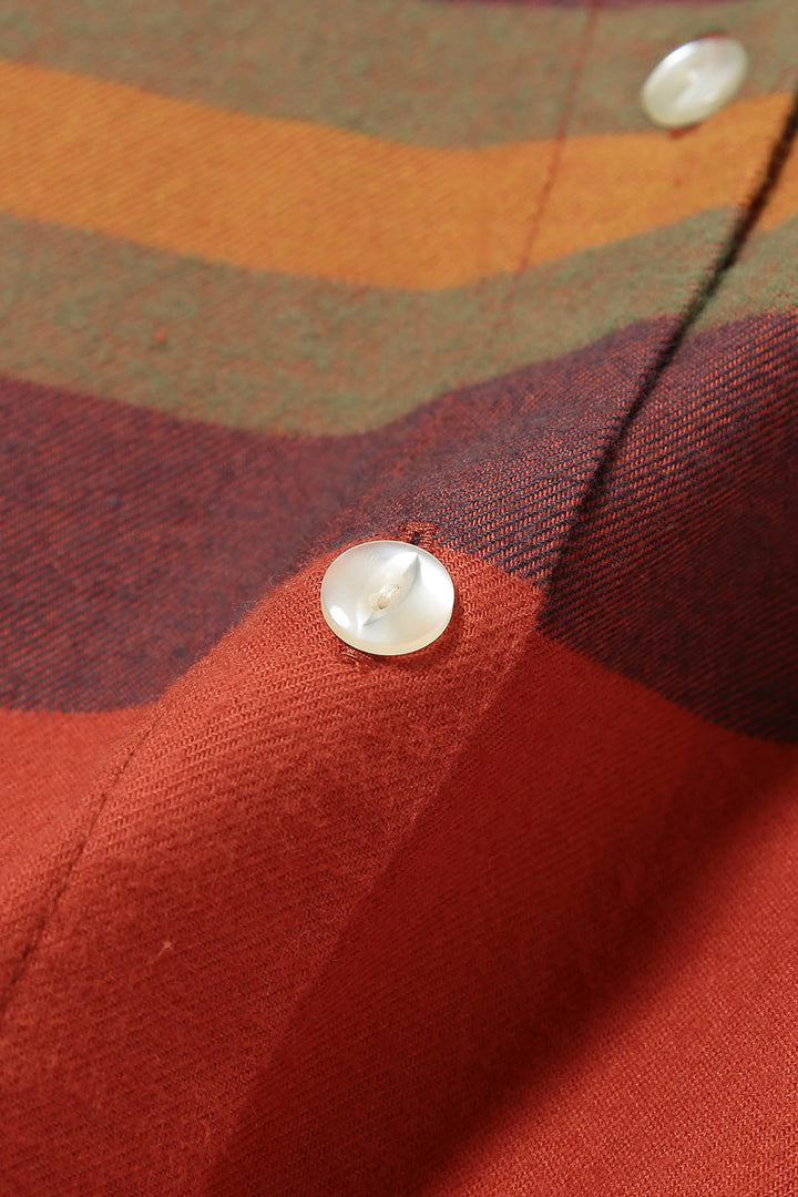 Boy Big Tartan High-Neck Collar Shirt - Orange