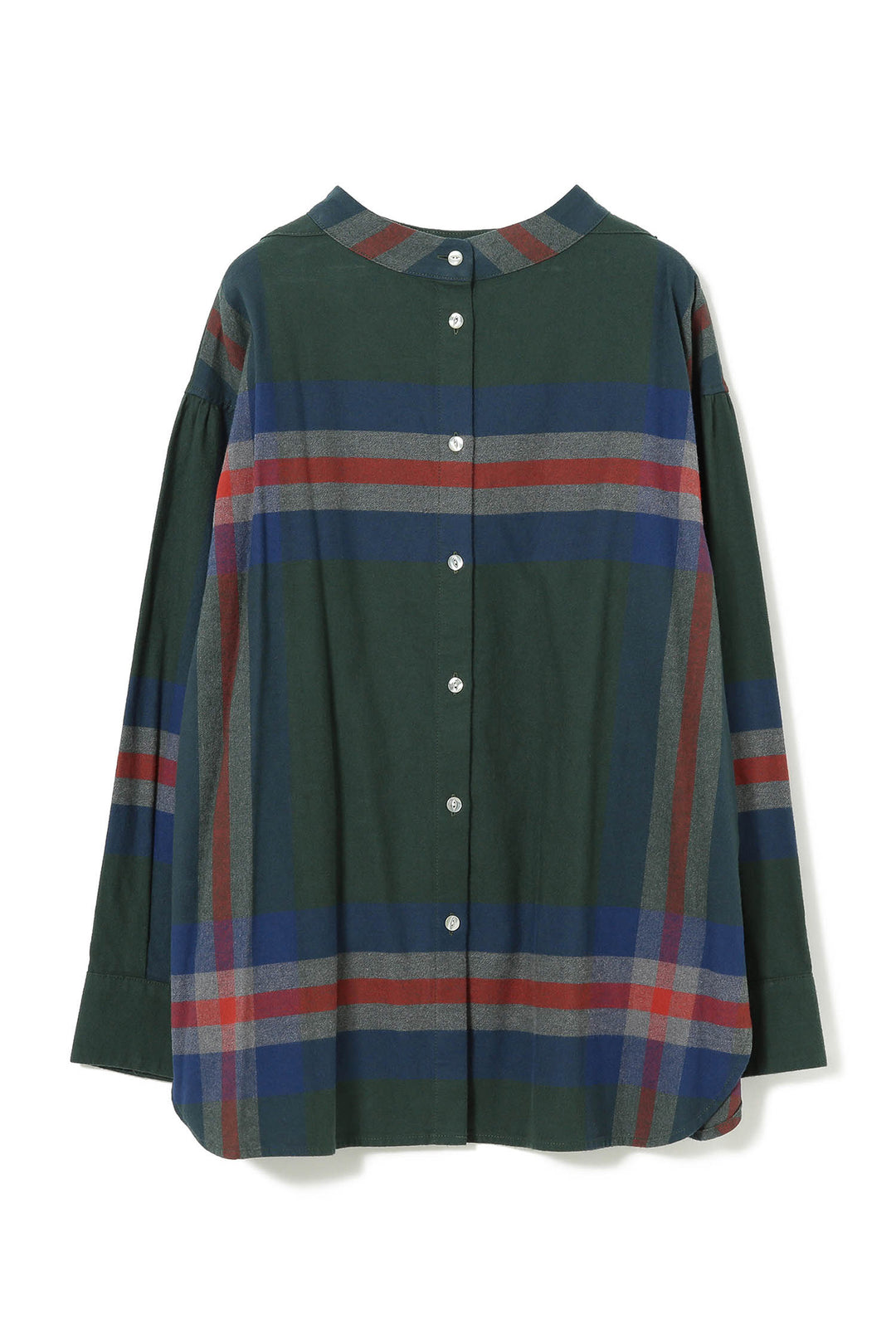 Boy Big Tartan High-Neck Collar Shirt - Dark Green