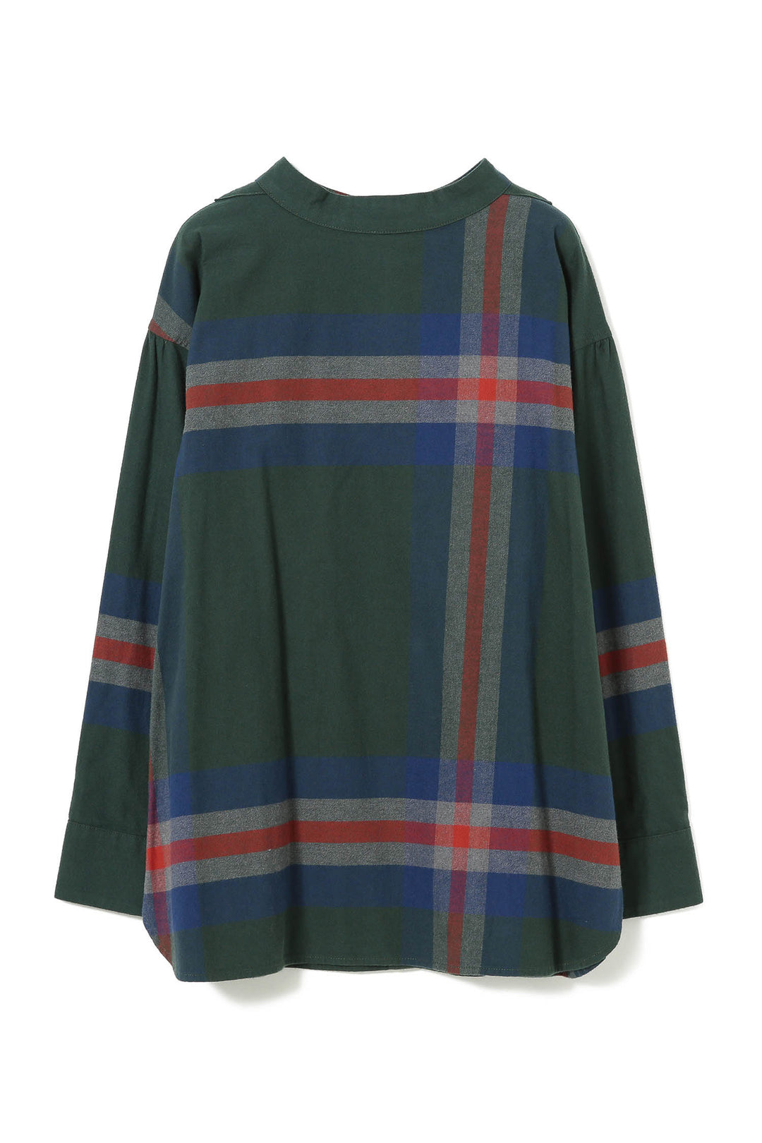 Boy Big Tartan High-Neck Collar Shirt - Dark Green