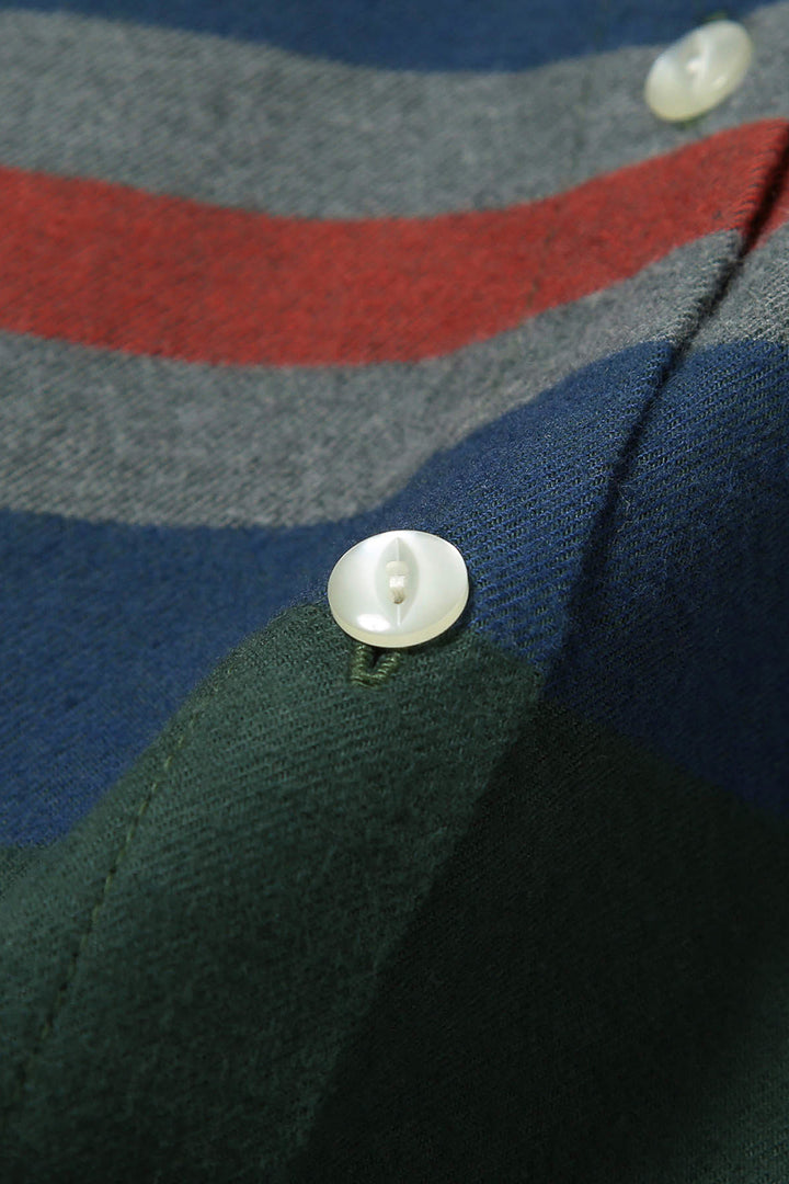 Boy Big Tartan High-Neck Collar Shirt - Dark Green