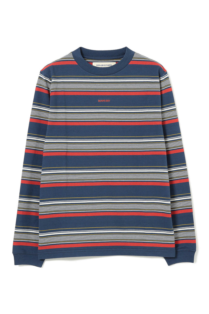 Embroidery Stripe Long Sleeve T-Shirt - Navy