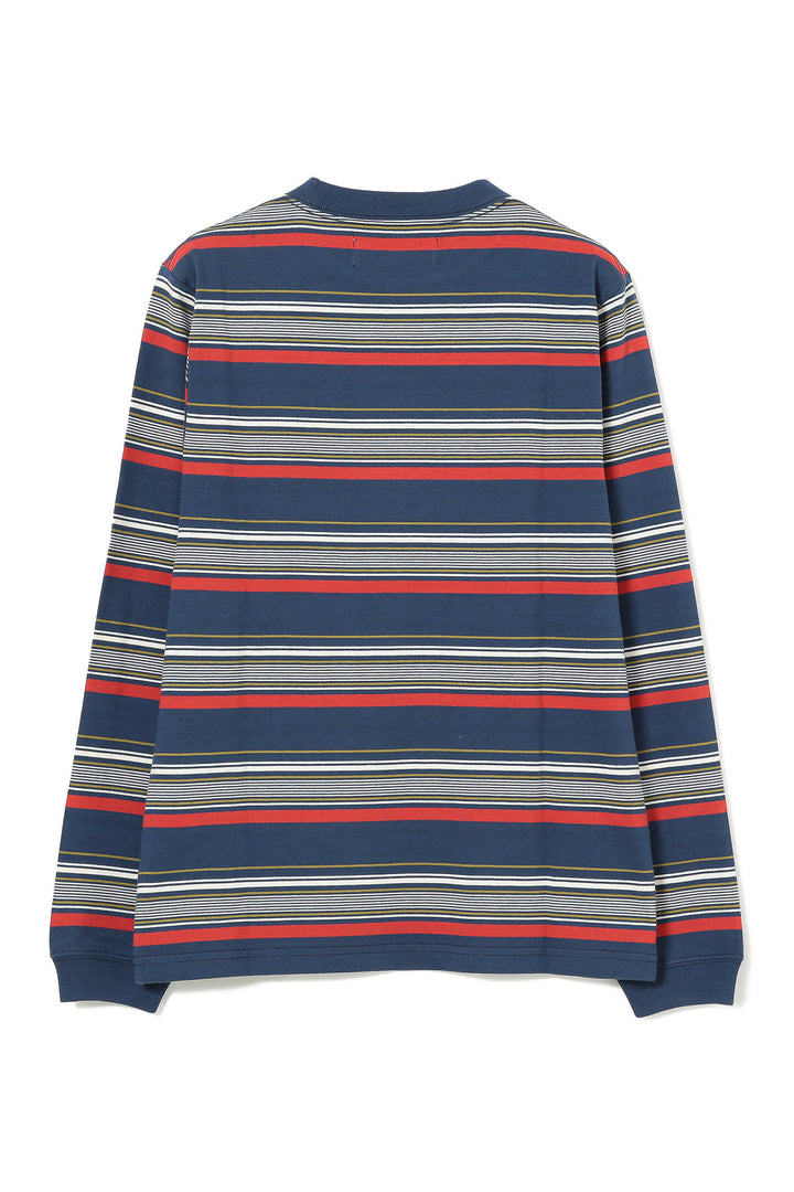 Embroidery Stripe Long Sleeve T-Shirt - Navy