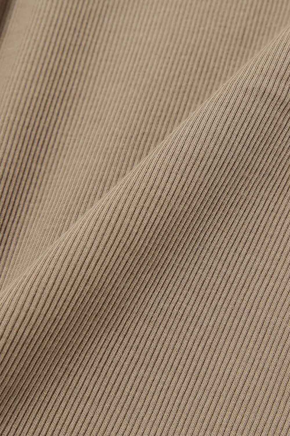 Rib Knitted Ruffle Gathered Long Sleeve T-Shirt - Beige