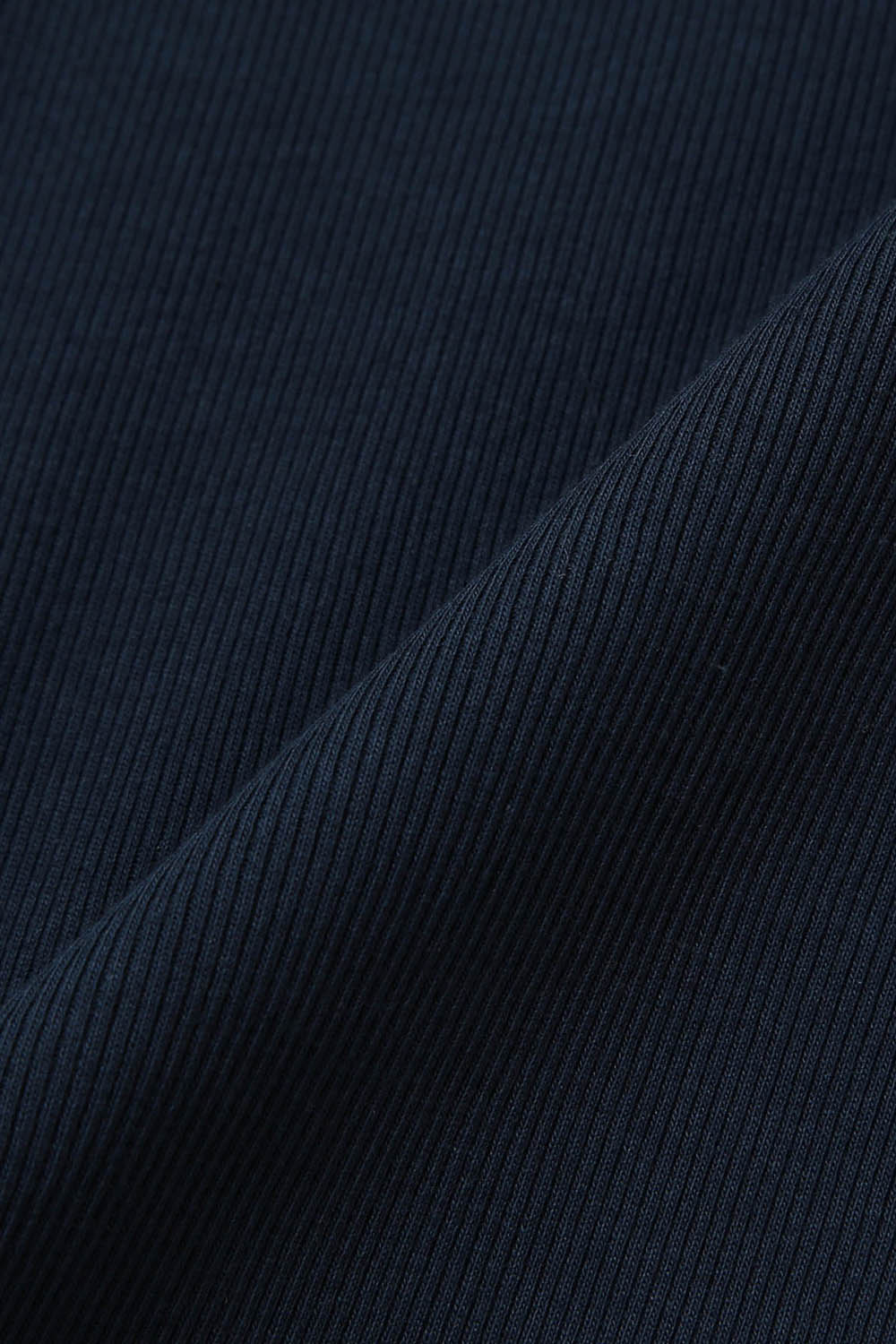 Rib Knitted Ruffle Gathered Long Sleeve T-Shirt - Navy