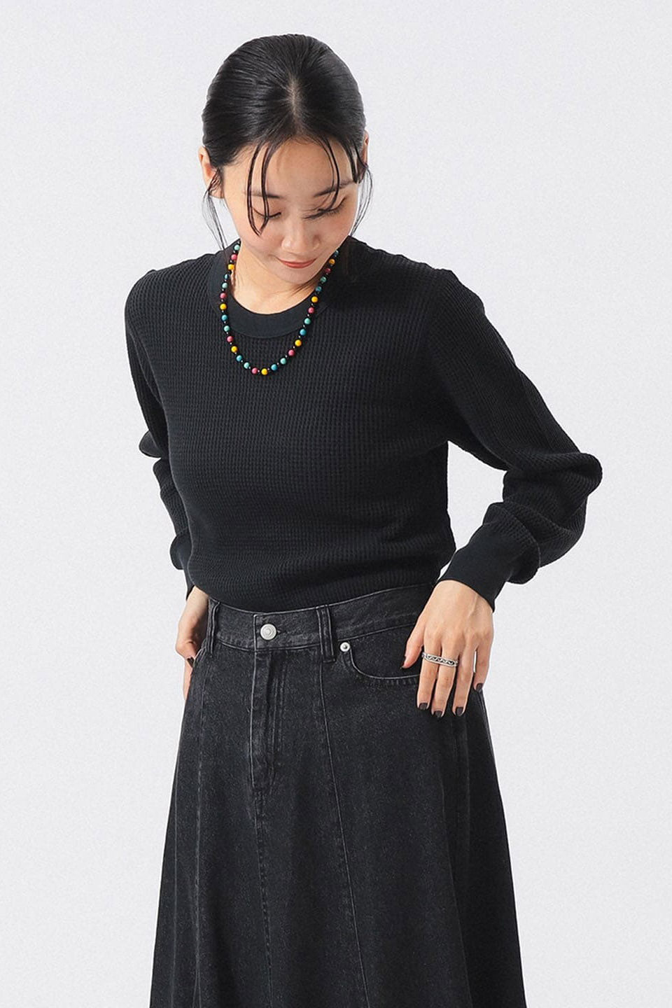 Cotton Thermal Crew Neck - Black