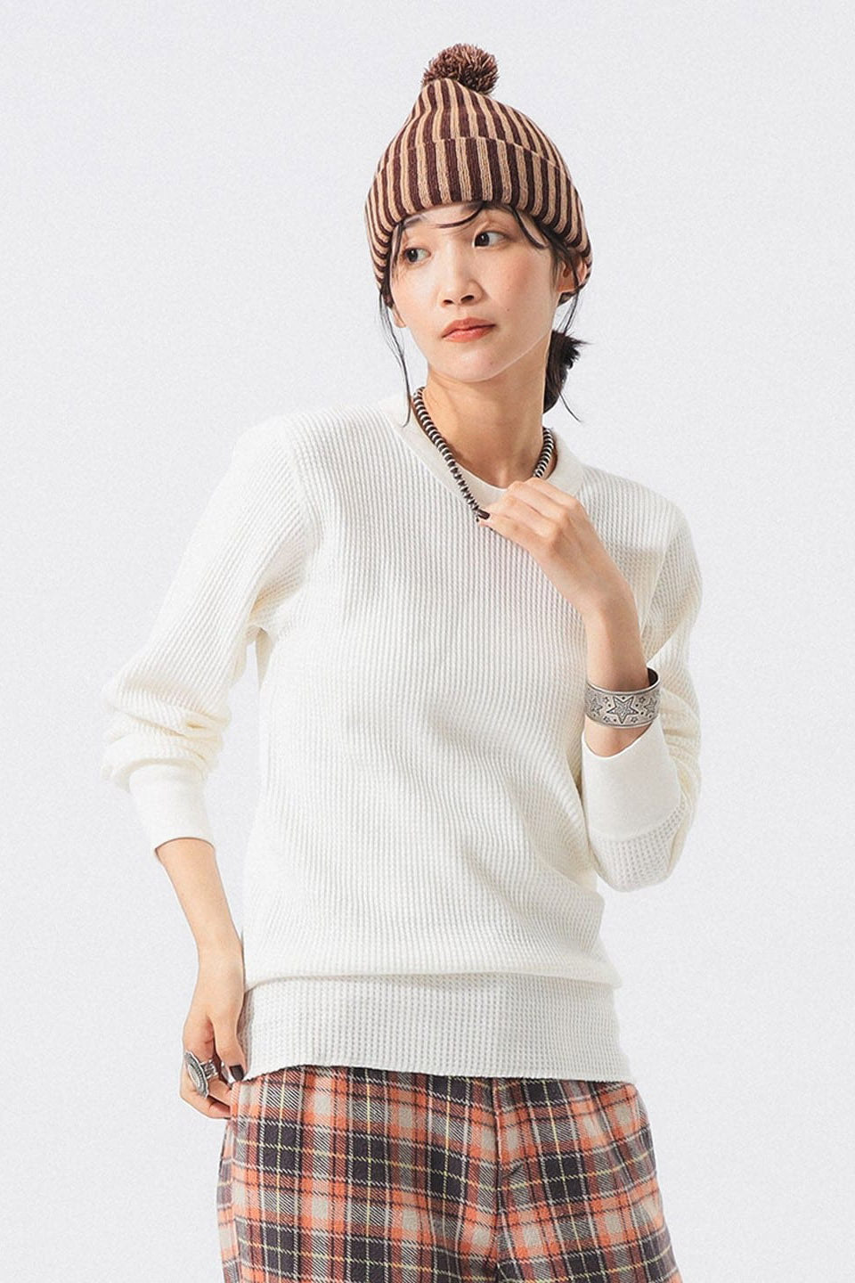 Cotton Thermal Crew Neck - White