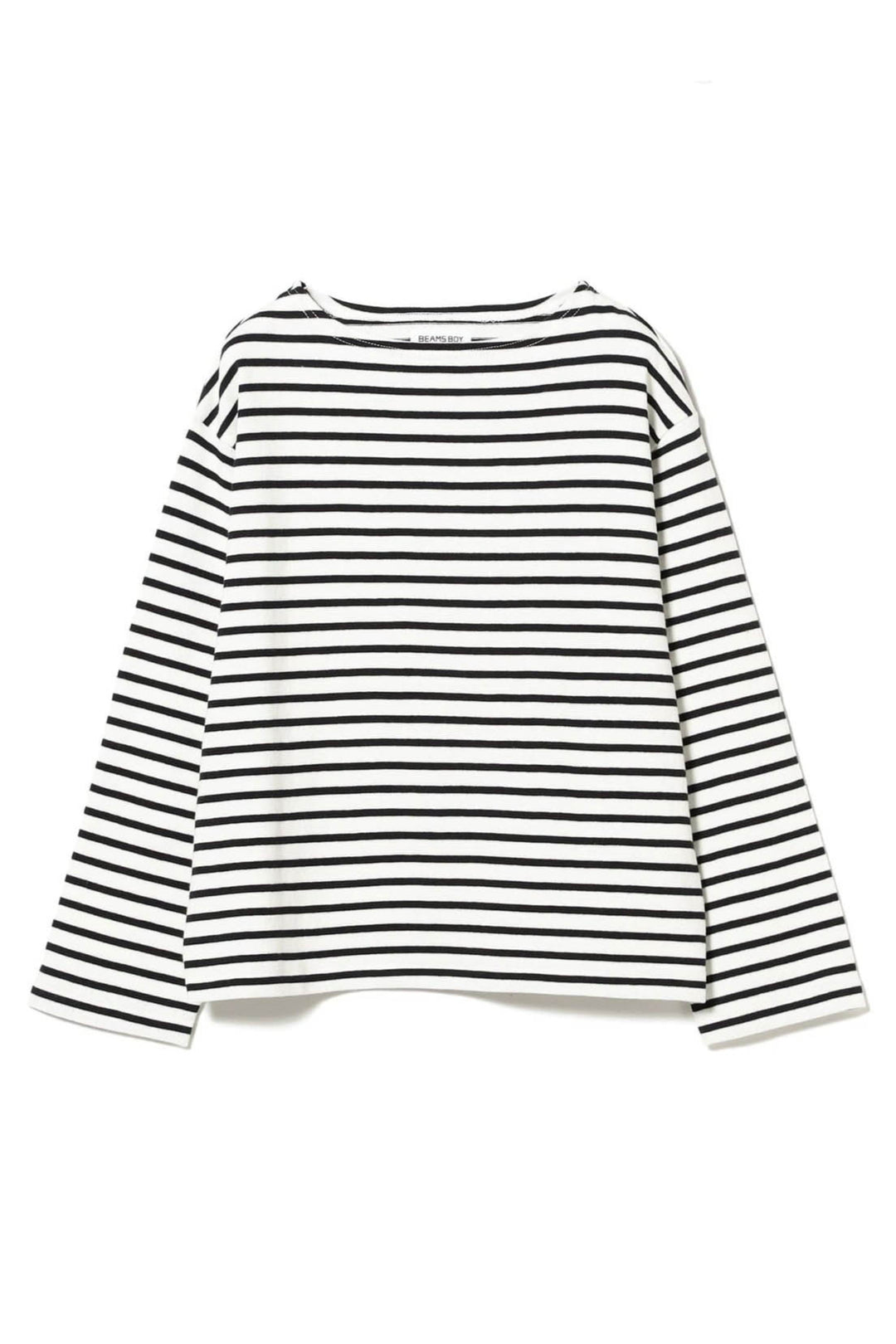 Elbow Patch Basque Long Sleeve T-Shirt - Black/White Stripe