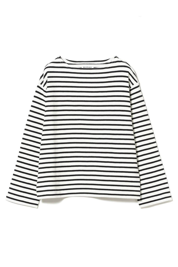 Elbow Patch Basque Long Sleeve T-Shirt - Black/White Stripe