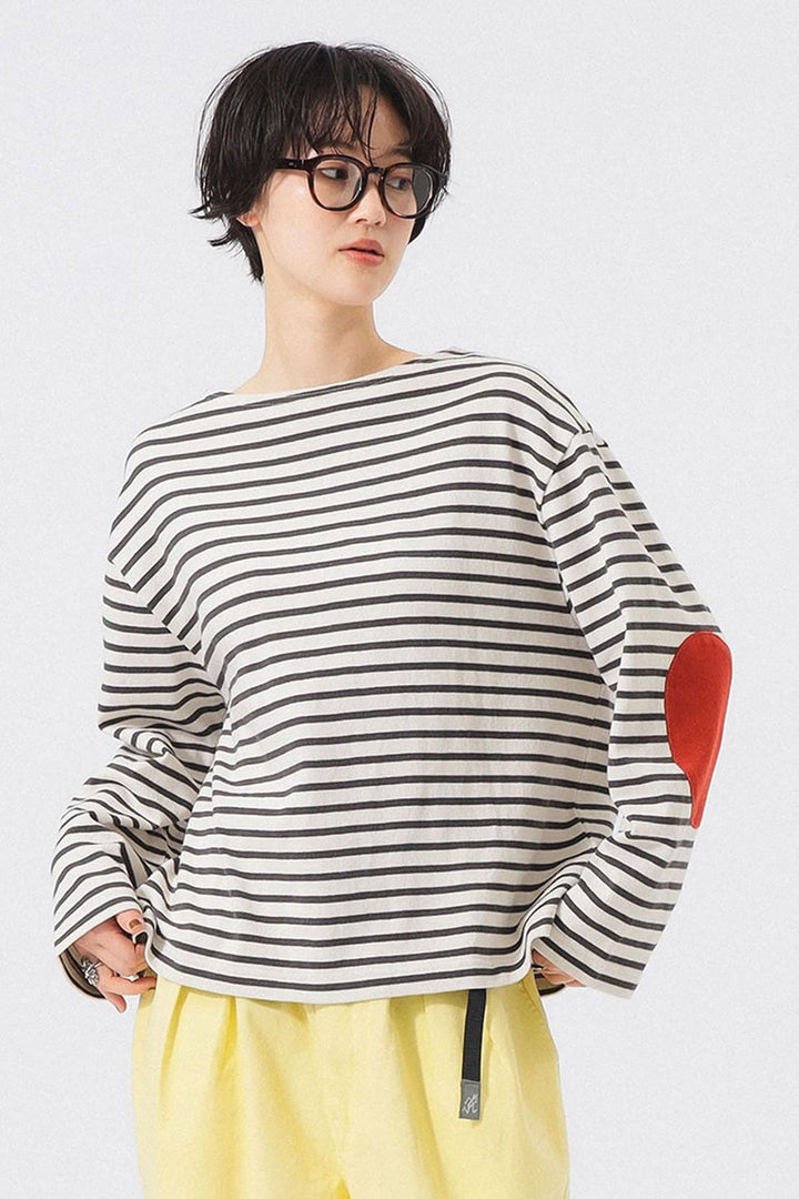 Elbow Patch Long Sleeve T-Shirt - Ivory Stripe