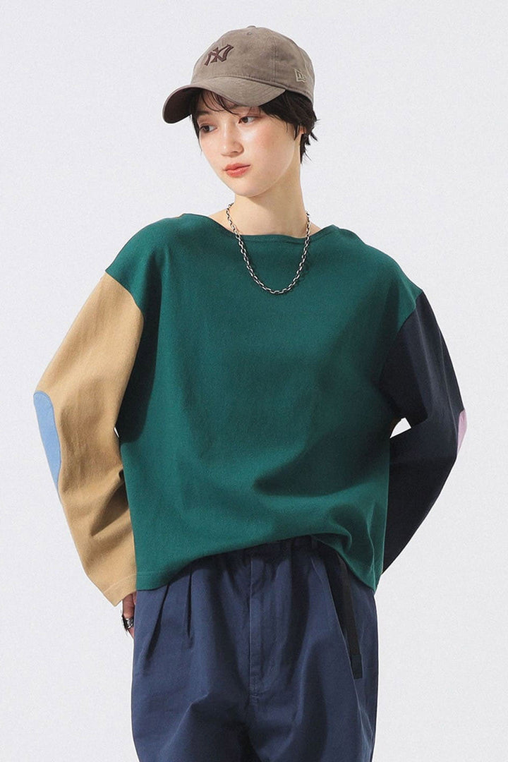 Elbow Patch Long Sleeve T-Shirt - Colour Block