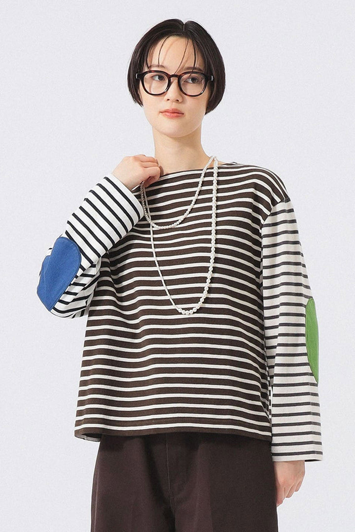 Elbow Patch Long Sleeve T-Shirt - Block Colour Stripe