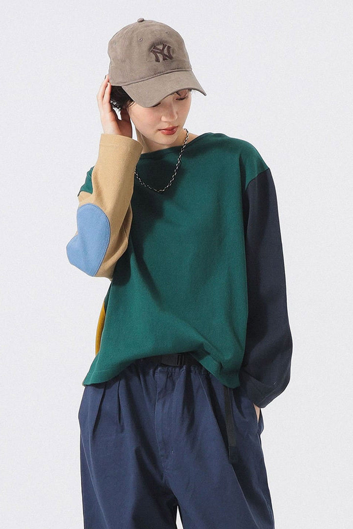Elbow Patch Long Sleeve T-Shirt - Colour Block