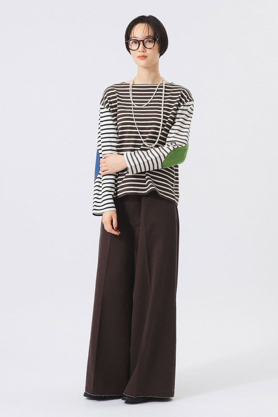 Elbow Patch Long Sleeve T-Shirt - Block Colour Stripe