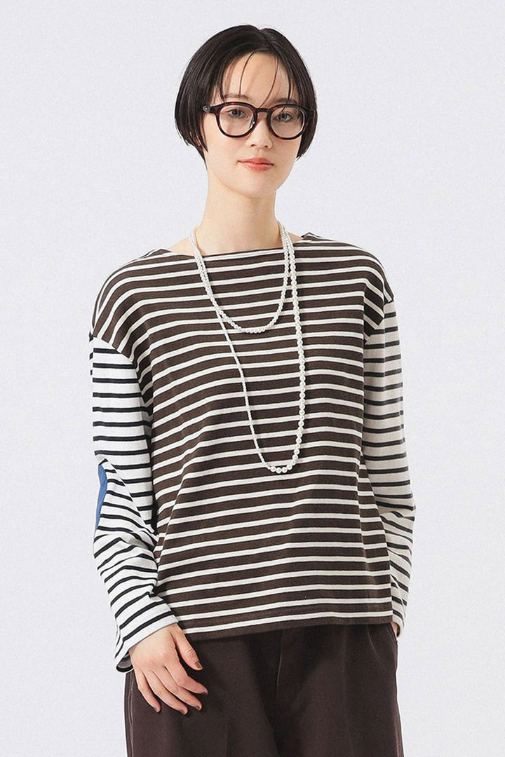 Elbow Patch Long Sleeve T-Shirt - Block Colour Stripe
