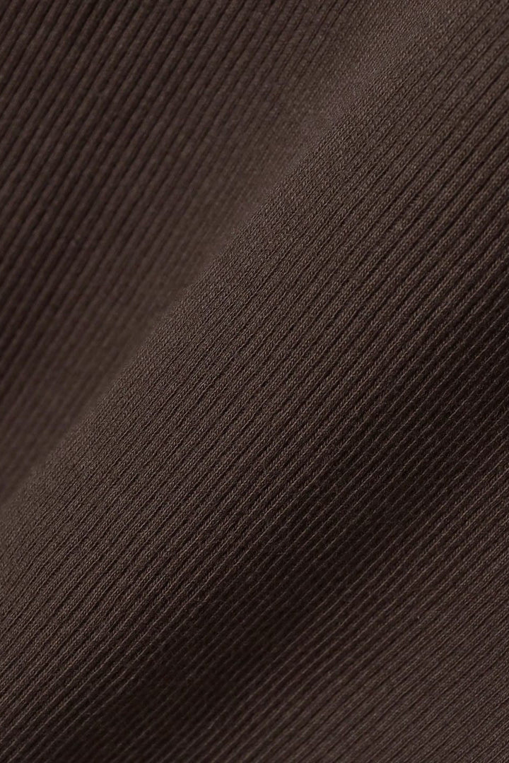 Ribbed Ruffle Long Sleeve Top - Brown