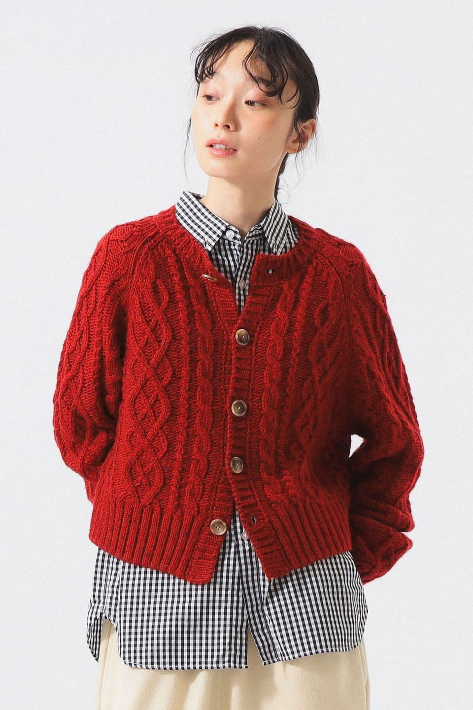 Colour Nep Aran Cardigan - Red