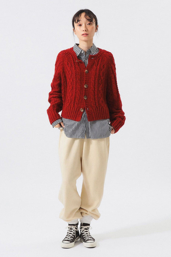 Colour Nep Aran Cardigan - Red