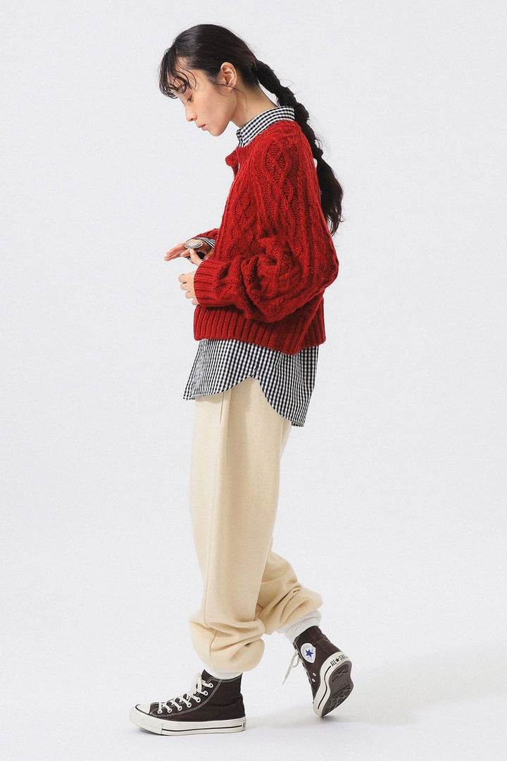 Colour Nep Aran Cardigan - Red